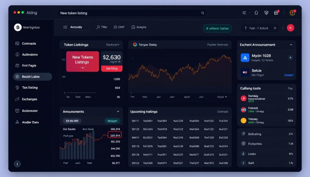 Интерфейс платформы для отслеживания новых листингов криптовалют с уведомлениями и аналитикой Интерфейс платформы для отслеживания новых листингов криптовалют с уведомлениями и аналитикой