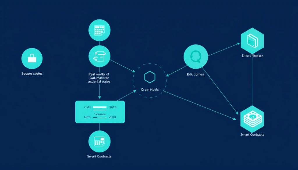 Логотип Chainlink с визуализацией оракулов и интеграции реальных данных в блокчейн Логотип Chainlink с визуализацией оракулов и интеграции реальных данных в блокчейн