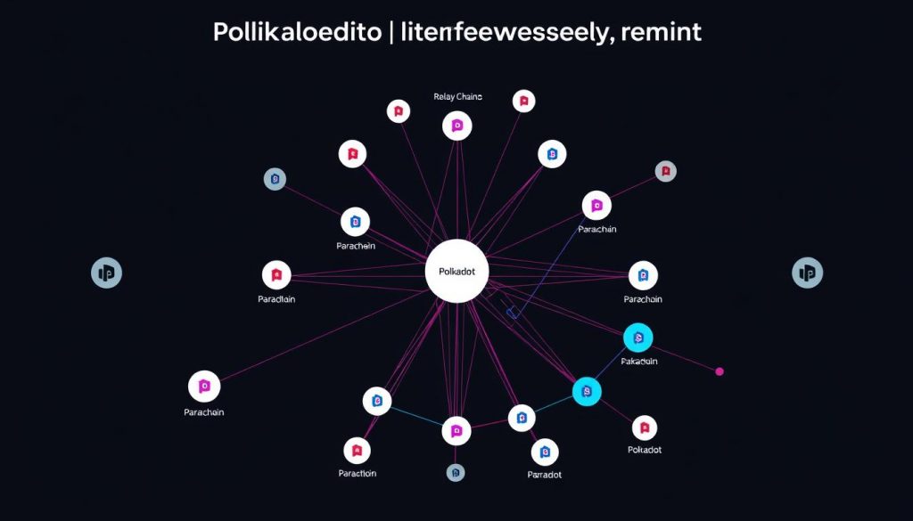 Логотип Polkadot с визуализацией парачейнов и кросс-чейн взаимодействия Логотип Polkadot с визуализацией парачейнов и кросс-чейн взаимодействия